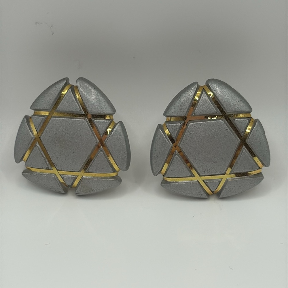 Vintage 60’s Gold and Gray Star of David Geometric Earrings Clip On Lightweight